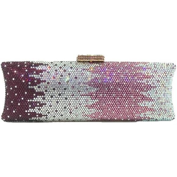 Long Evening Bags Clutches for Women Pink Silver
